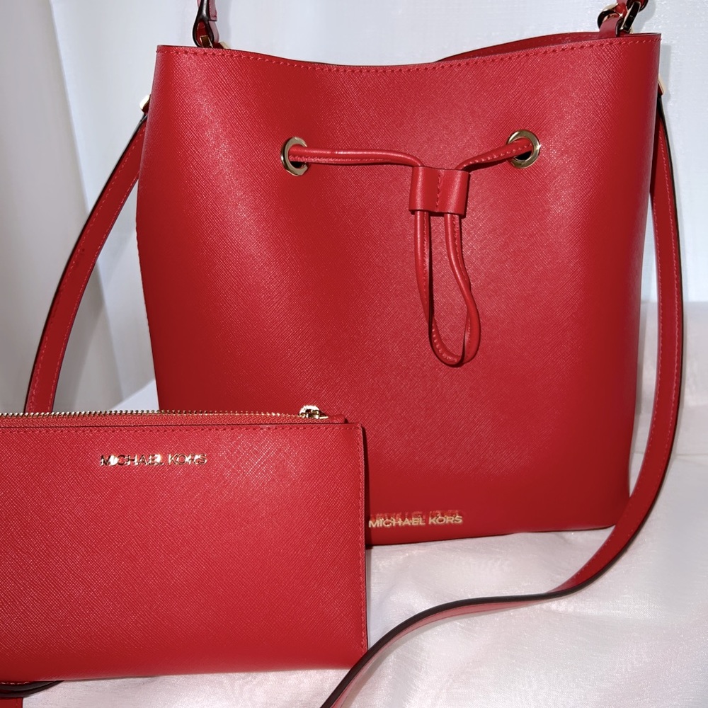 Michael Kors Red Satchel and matching wallet